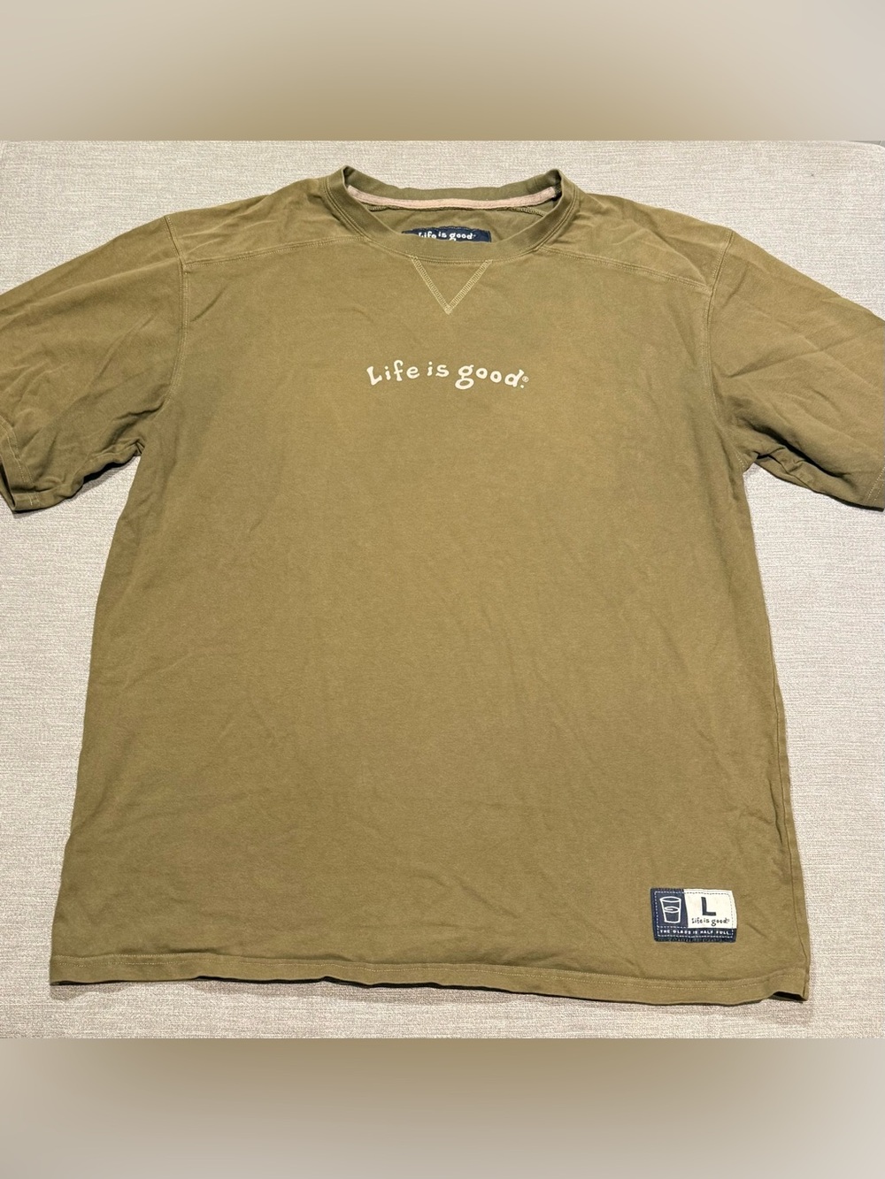 Life Is Good Olive Green Short-Sleeve Tee with Navy Label